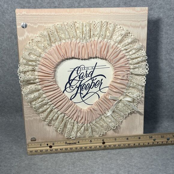 Handcrafted Greeting Card Keeper Binder Peach Taffeta Fabric Frame Cover Lace - Picture 9 of 13